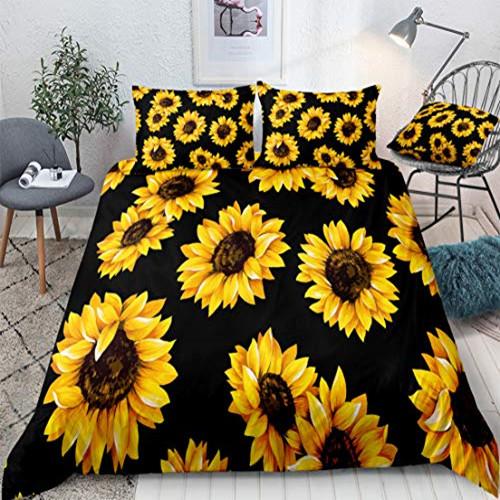 Yelow Flower Soft with Soft Fabric Duvet Cover Set Sunflower Bedclothes Sunflower Fields With Sunset Printed Botanical Flowers Beding Set