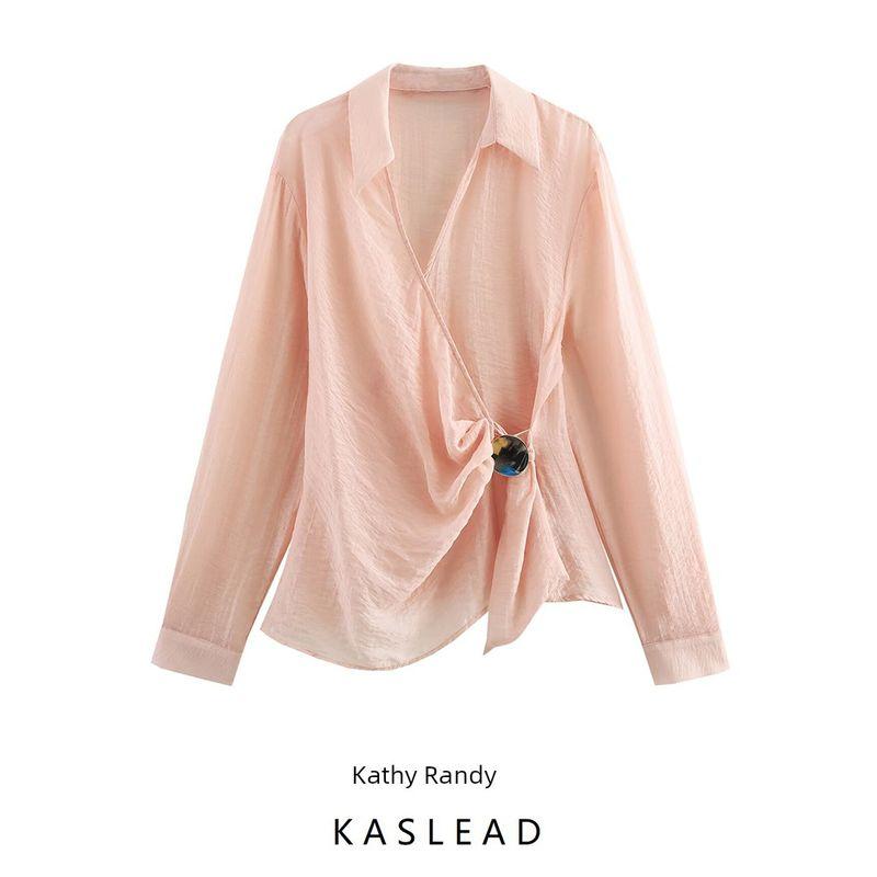 Kaslead New Arrival Women's Fashion Style Fashion Double Breasted Fashion Long Sleeve Lapel Shirt 5029054