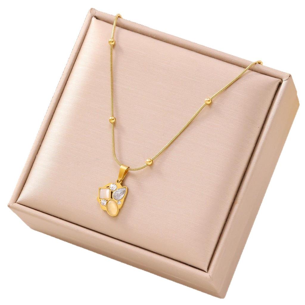 Irregular Gem Titanium Steel Necklace with 18K Gold Plating - Non-Fading, High-Grade Jewelry.