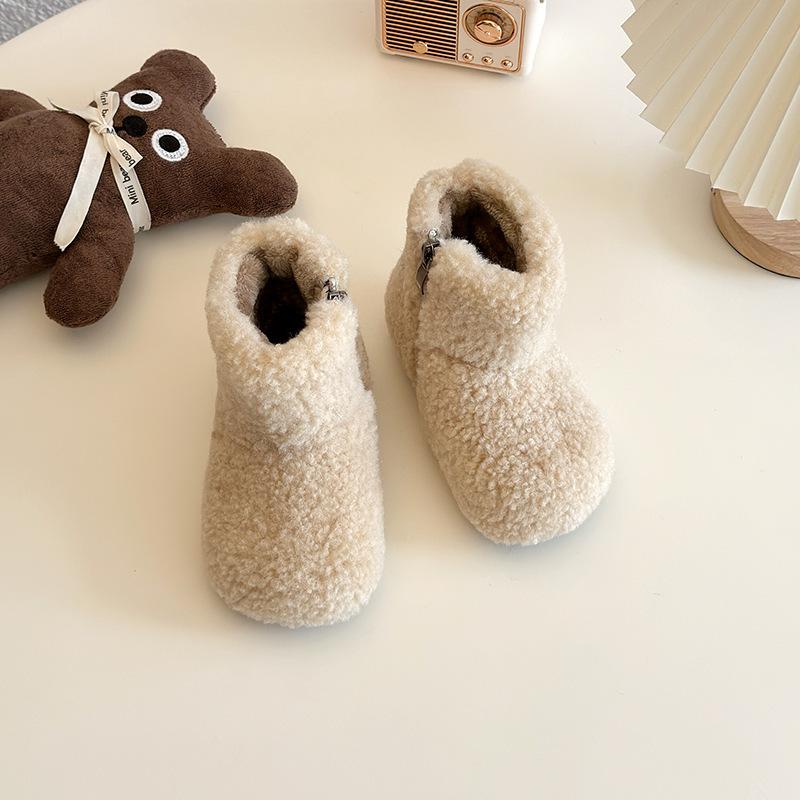 

New Korean casual winter girls warm soft-soled slip-on furry short boots with plush lining and comfortable lamb wool snow boots 21 бежевый