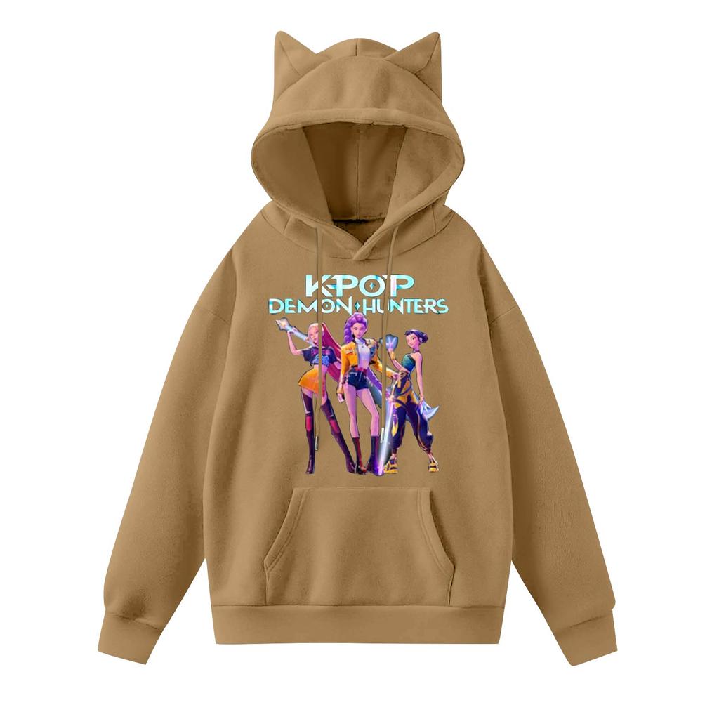 Ladies Fashion Casual Long Sleeve Printed Round Neck Hoodie Pullover Top With  Pockets