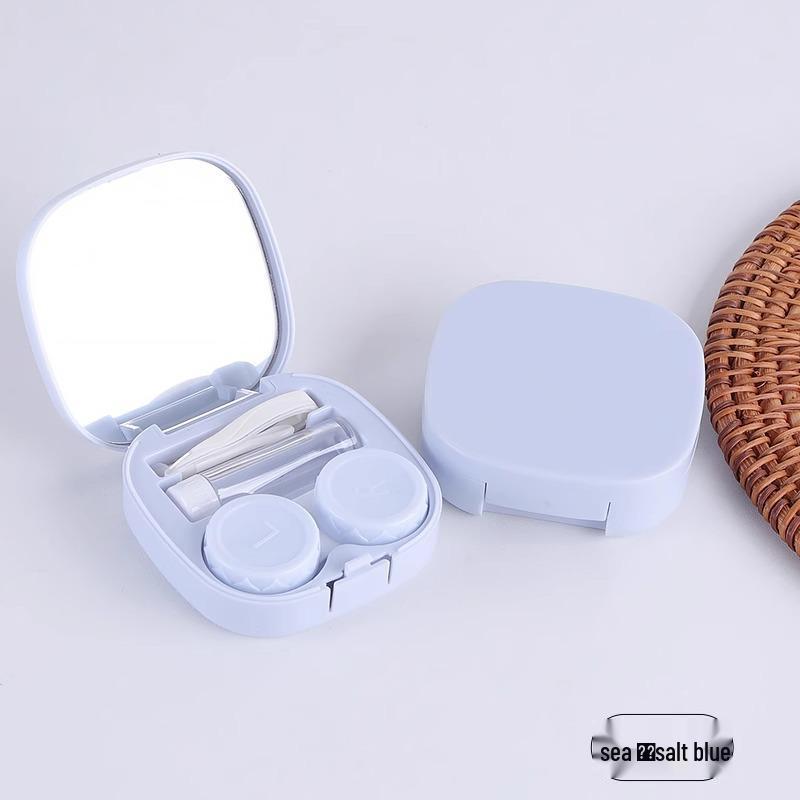 Compact Minimalist Contact Lens Case with Mirror - Leak-proof, Double-Compartment Storage