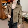 Women's Polo-Collar Spring and Autumn Outerwear Loose Slimming Retro Jacket with Versatile Style for Instagram