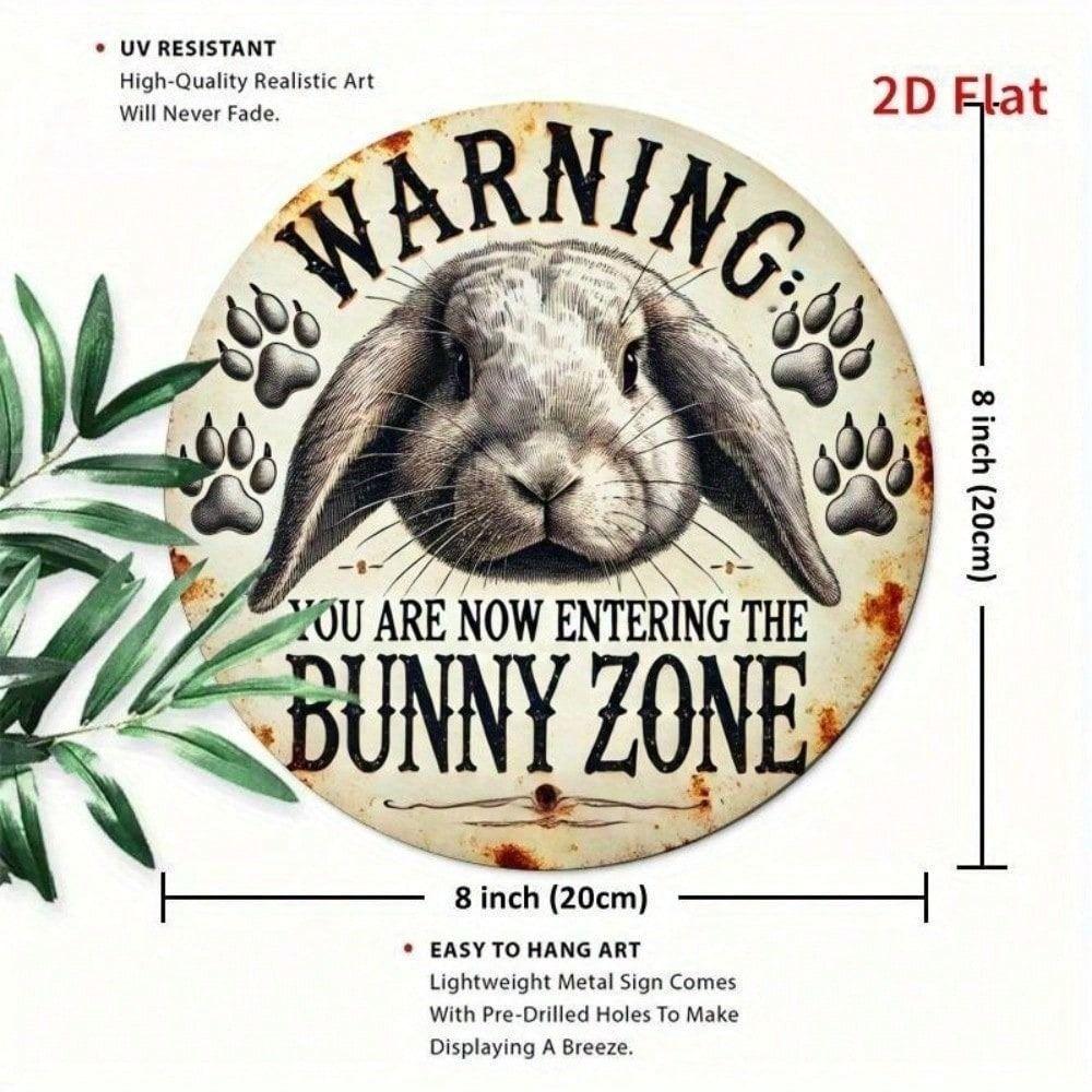 Funny Bunny Zone Warning Sign Metal Wall Art Easter Decor Home