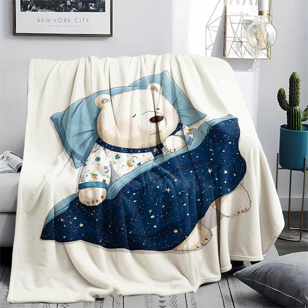 Polar Bear Print Flannel Blanket, High quality Comfortable for All Seasons, Home Decor, Warmth and Comfort, Perfect for Christmas Gifts