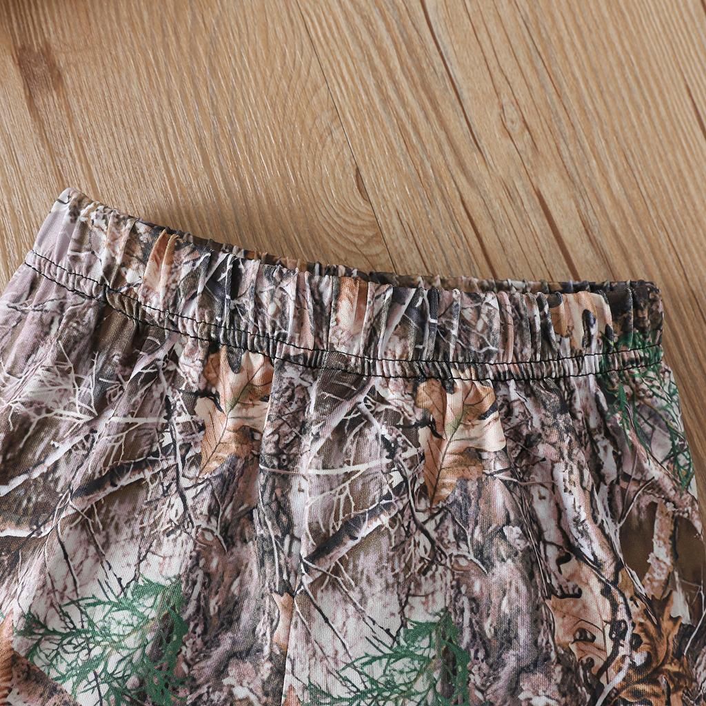 Jungen Kurzarm Freizeit Set Wildnis Camouflage Totes Blatt Ast Druck Zweiteiliges Outfit