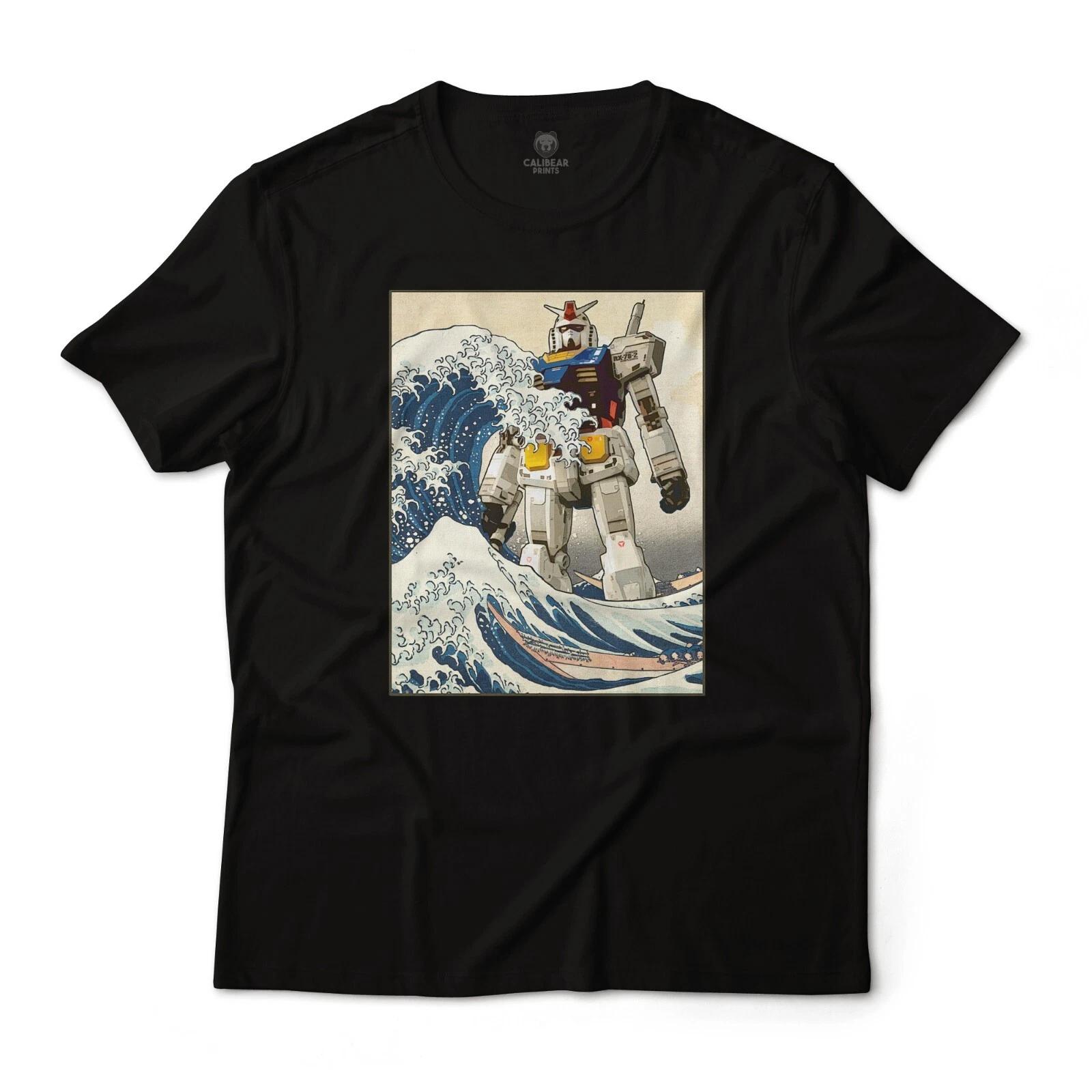 Gundam RX-78-2 Mobile Suit in Great Wave off Kanagawa Anime Graphic Art T-Shirt S