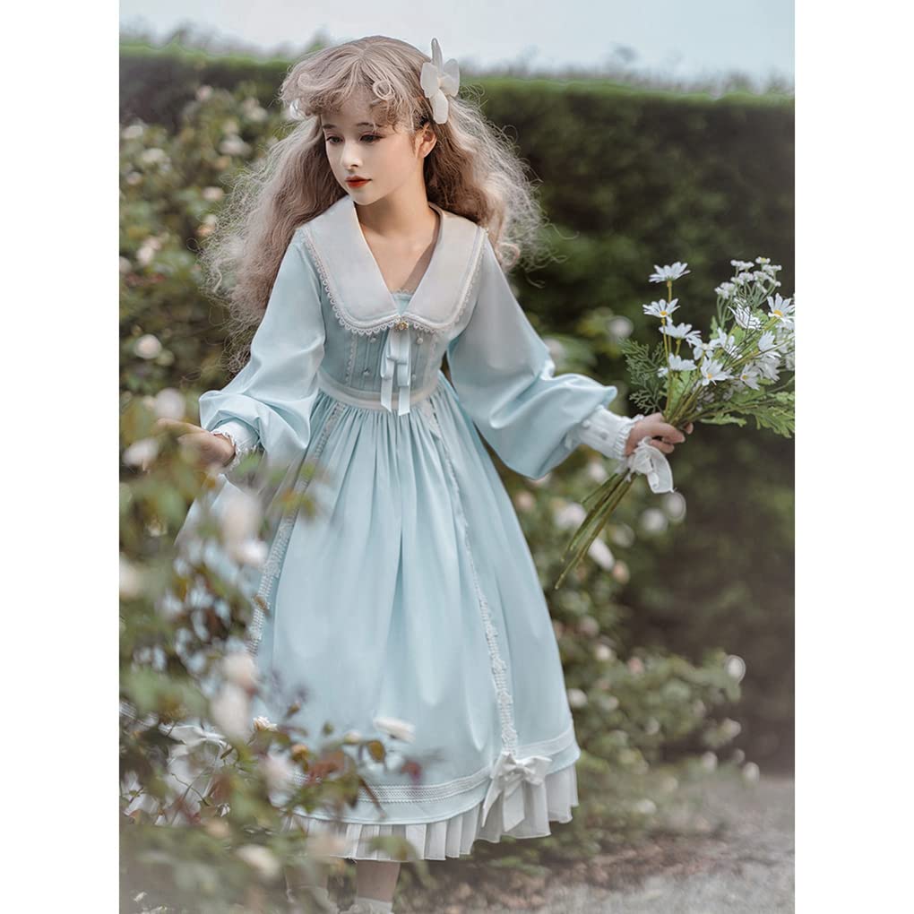 Toku and Yuu Lolita Long Bunny Gothic Light Sweet Event Dress, Girls' Sleeves, Ears, Lolita, Bowknot, Ribbon, Cute, Blue, Cosplay, Crossdressing,