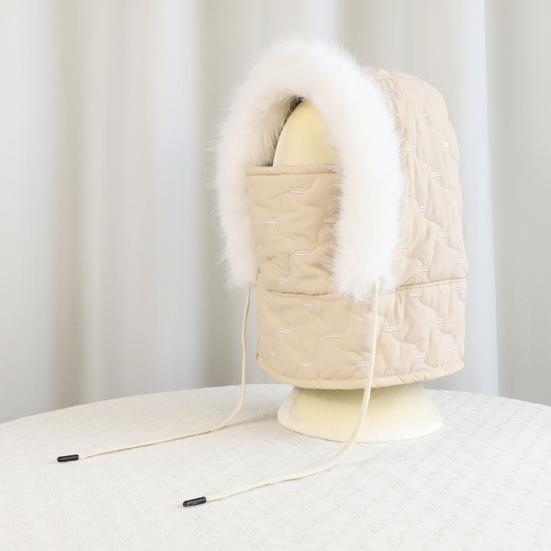 Lei Feng Hat with Soft Plush Inner Fluffy Fur Edge Winter Face Guard Head Cap Adjustable Drawstring Headgear