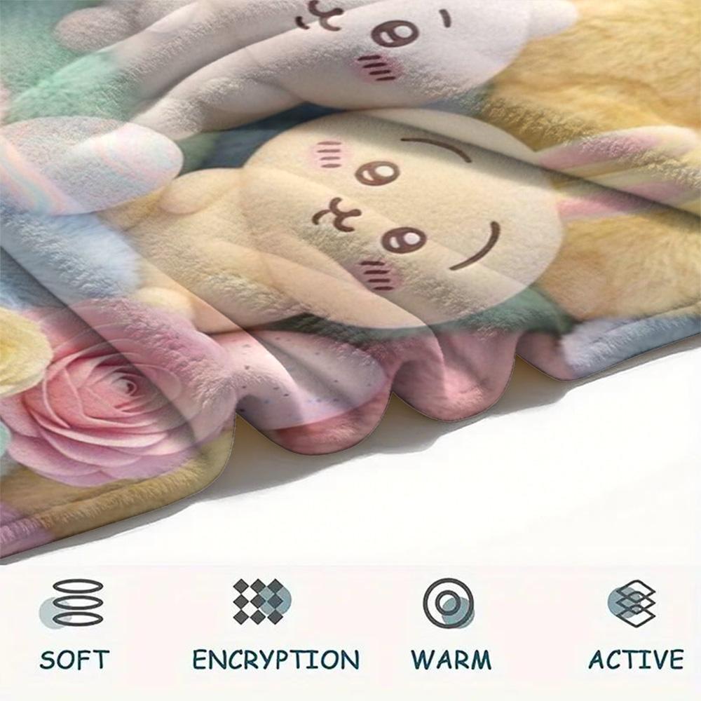 1Pc Chiikawa Print Flannel Blanket, High Quality Comfortable for All Seasons, Home Decor, Warmth and Comfort, Perfect for Christmas Gifts