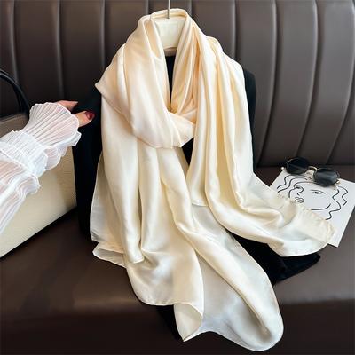 Bufanda Básica de Diseño Liso Sólido con Tacto 100% Seda para Mujer 180x90cm Chal Envolvente Lujoso Hijab Femenino Cinta para la Cabeza Foulard Estolas de Playa