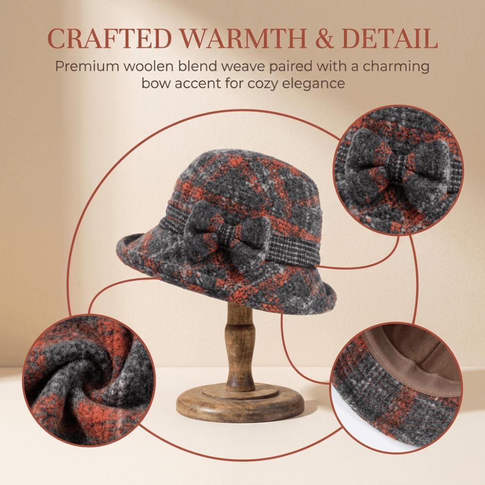 Thickened Bow Top Hat Windproof Cloche Hat Ladies Middle Aged Women Bucket Hat  Autumn