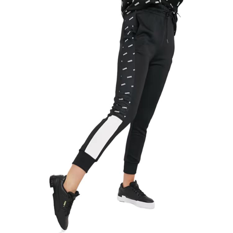 Puma Farbblock Logo Print Bündchen Sporthose Damen Unterteile Schwarz 597349-51