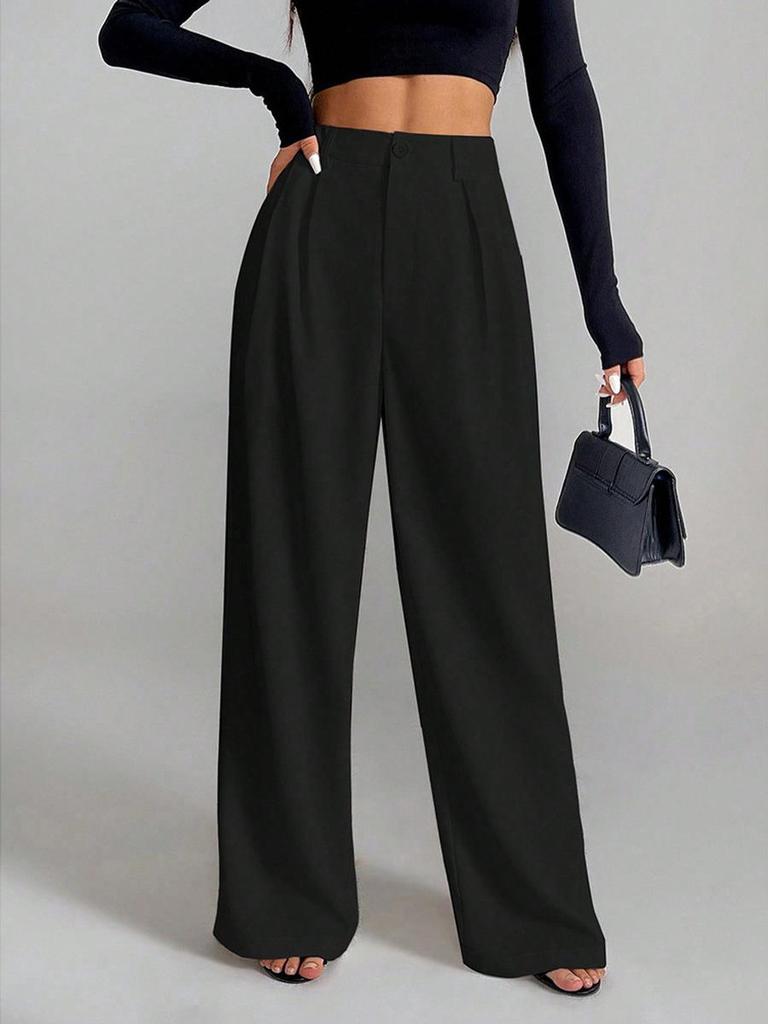Calças Casuais Femininas Primavera/Verão/Outono/Inverno Novo Design de Cintura Alta e Perna Larga Calças