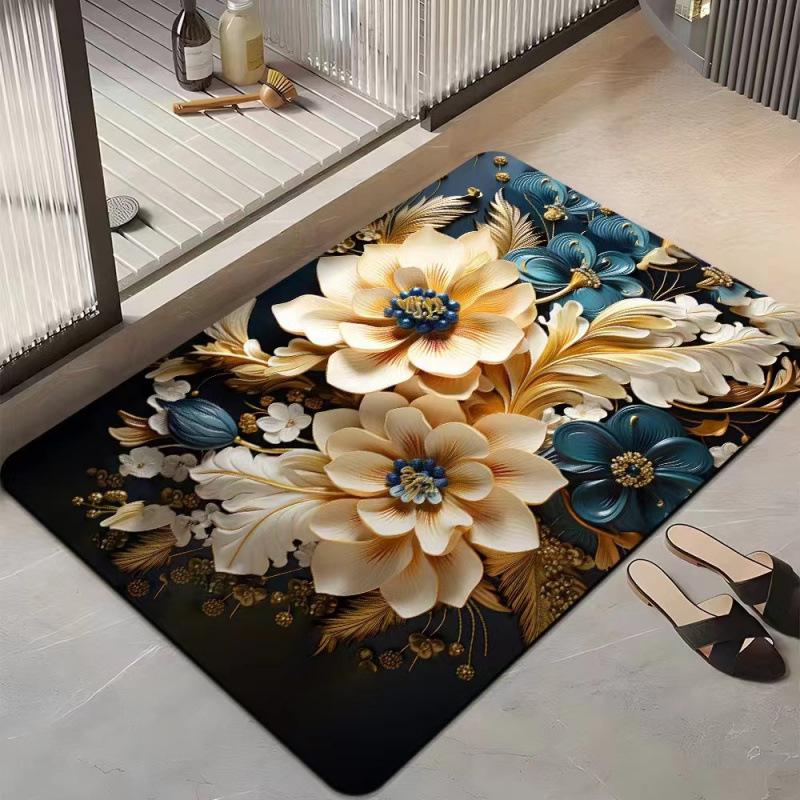 3D Flower Floor Mat Bathroom Absorbent Quick Drying Anti Slip Foot Mat Bathroom Kitchen Floor Mat