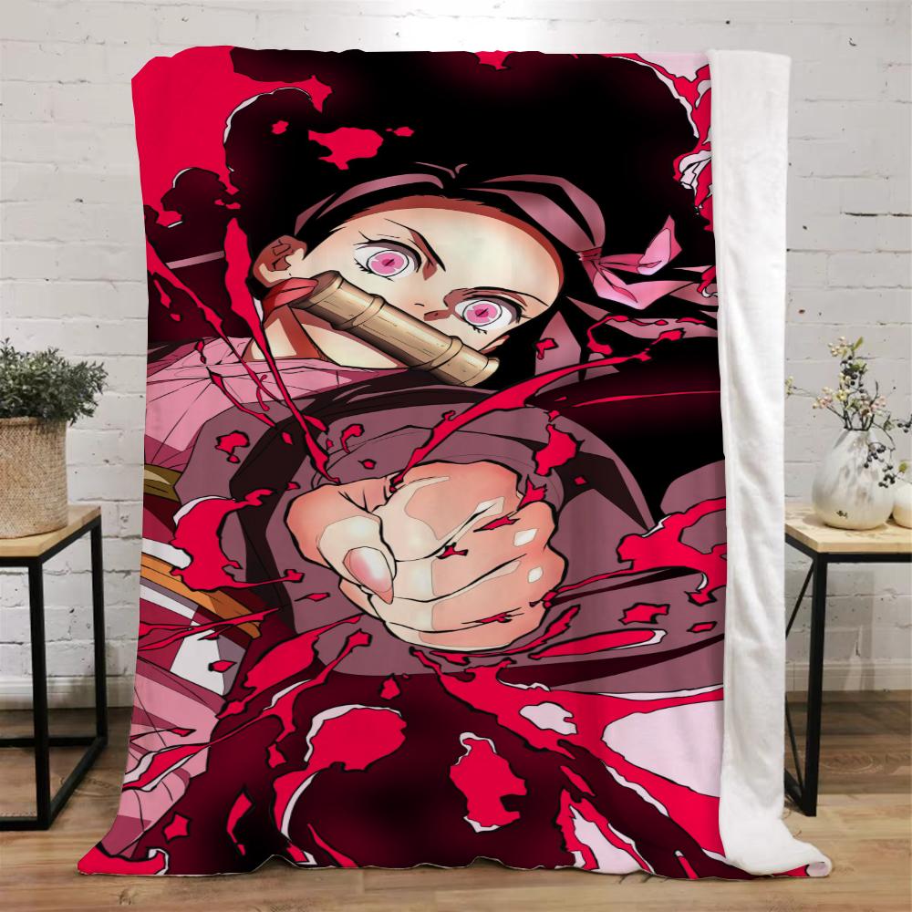 Demon Slayer Funny Blanket Bed Custom Blankets & Throw Microfiber Bedding Home and Decoration Beach Towel Knitted Plaid Knee Nap