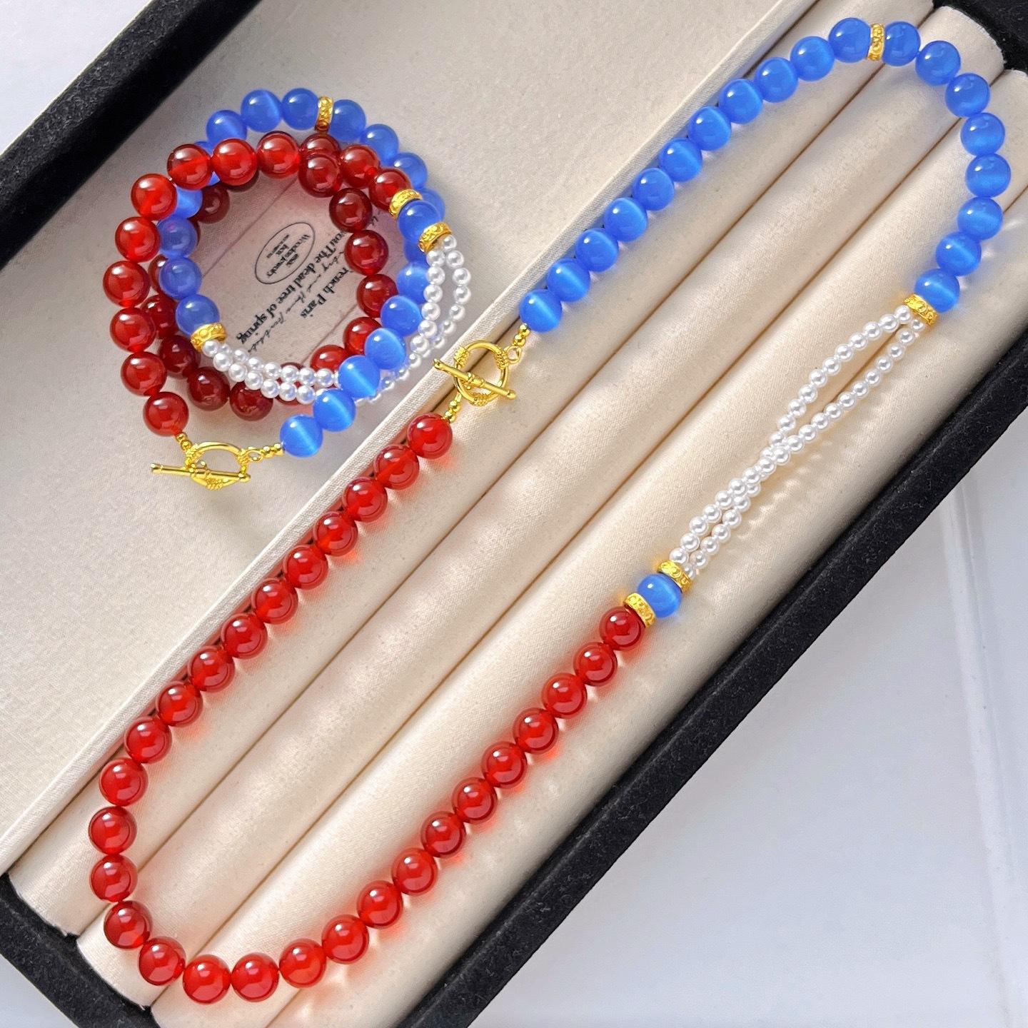 

High Quality Artificial Opal Pearl Natural Chalcedony Design Necklace Collarbone Chain Sweater Chain