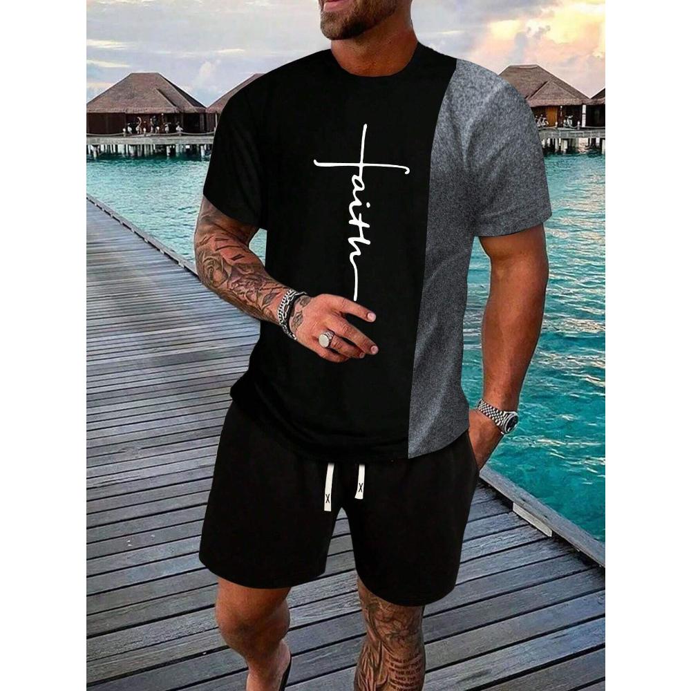 Fashion Men's Short Sleeve Suit Casual Loose Printing Versatile Unisex Sports Clothing