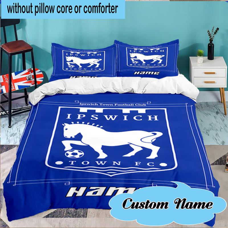 Custom Name Ipswich FC Crest Bedding Set 3pcs, Bedding Set Including 1pc Duvet Cover And 2pcs Pillowcases for Bedroom, Dormitory Gift