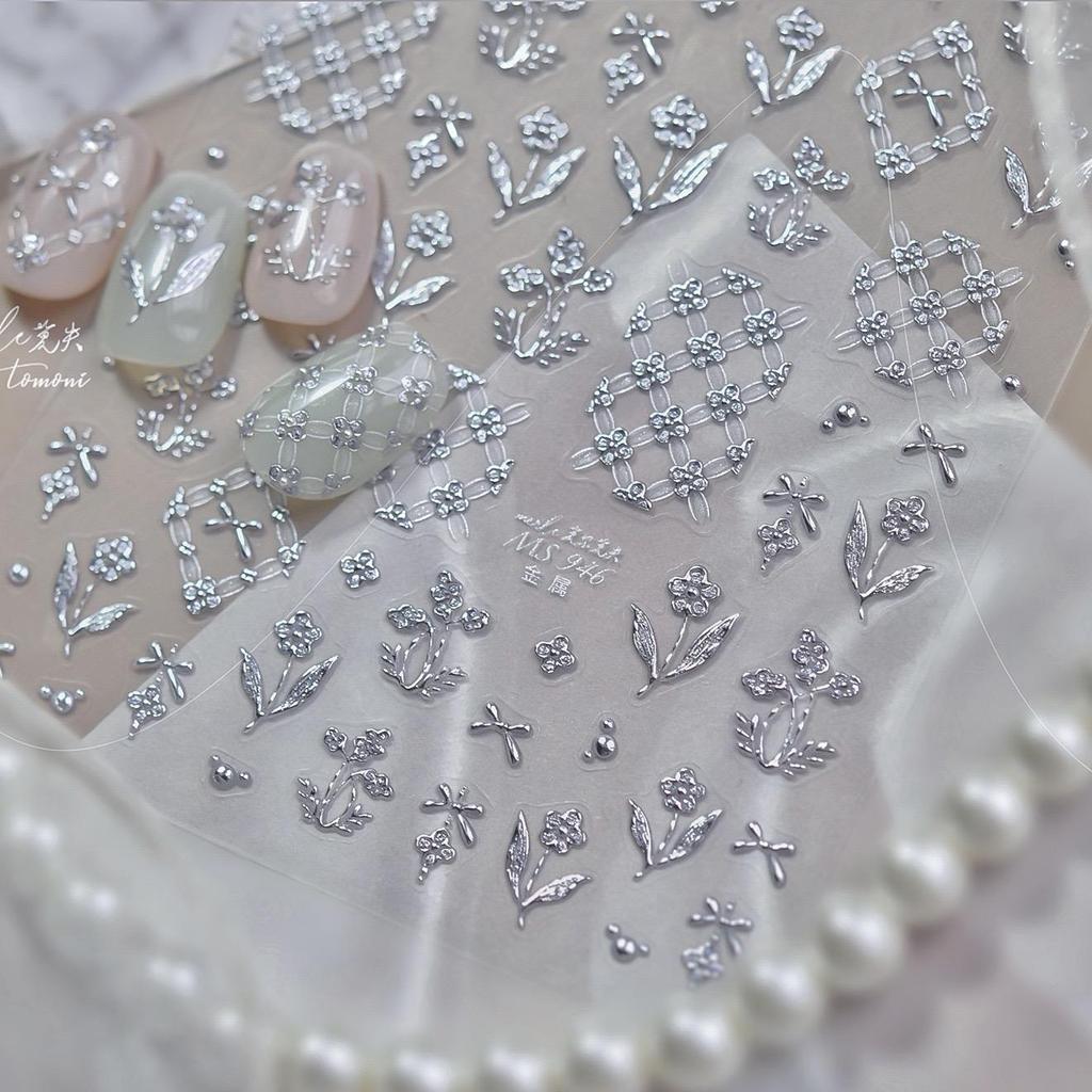 Nail Art Silver Retro Tulip Flower Stickers