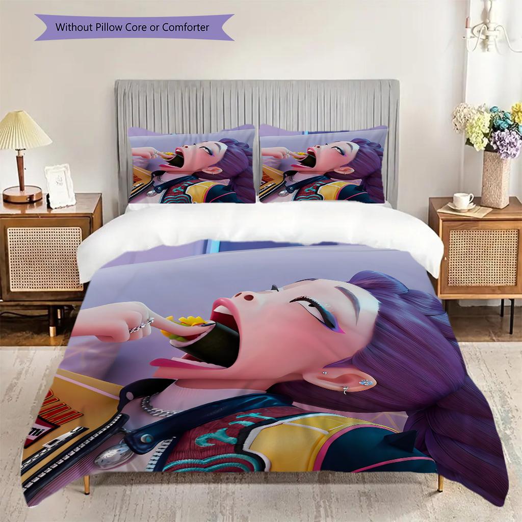 Vibrant Rhythm Huntrix Bedding (1 * duvet cover + 2 * pillowcase, without core) 2D Flat Christmas birthday gift Soft and comfortable Bedding set