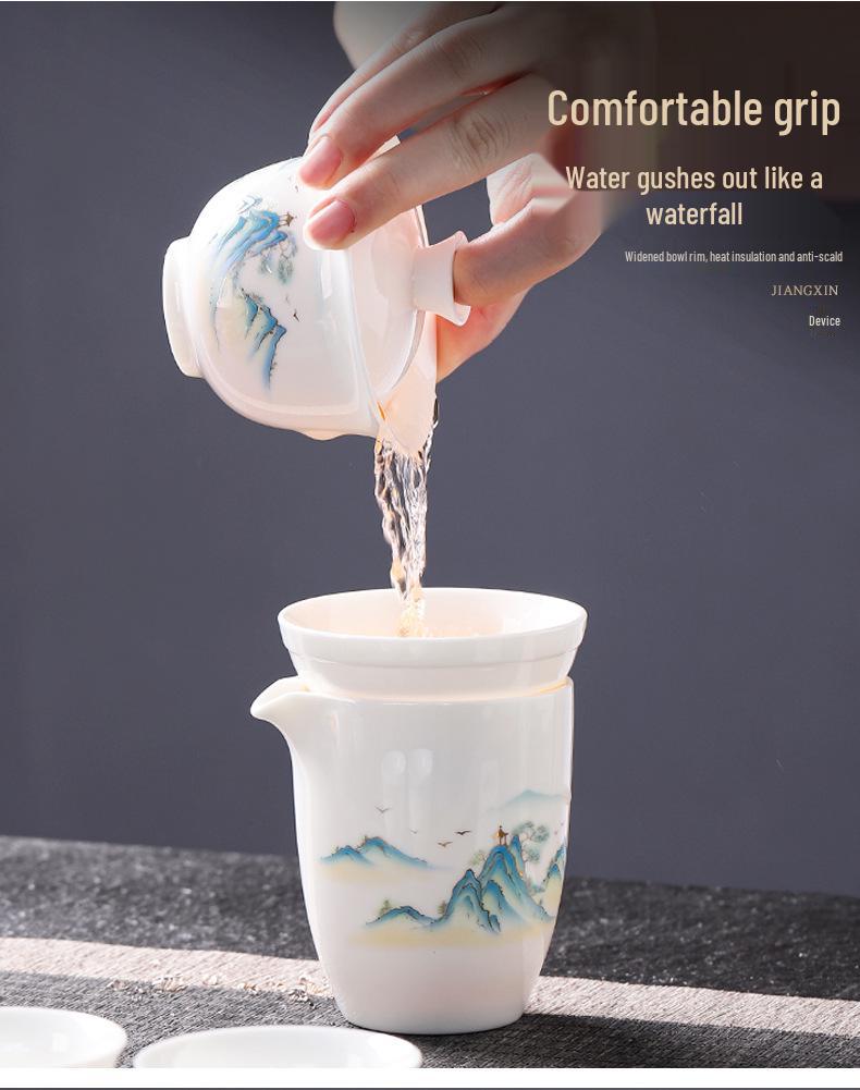 Luxury Jade White Porcelain Kung Fu Tea Set for Home or Office
