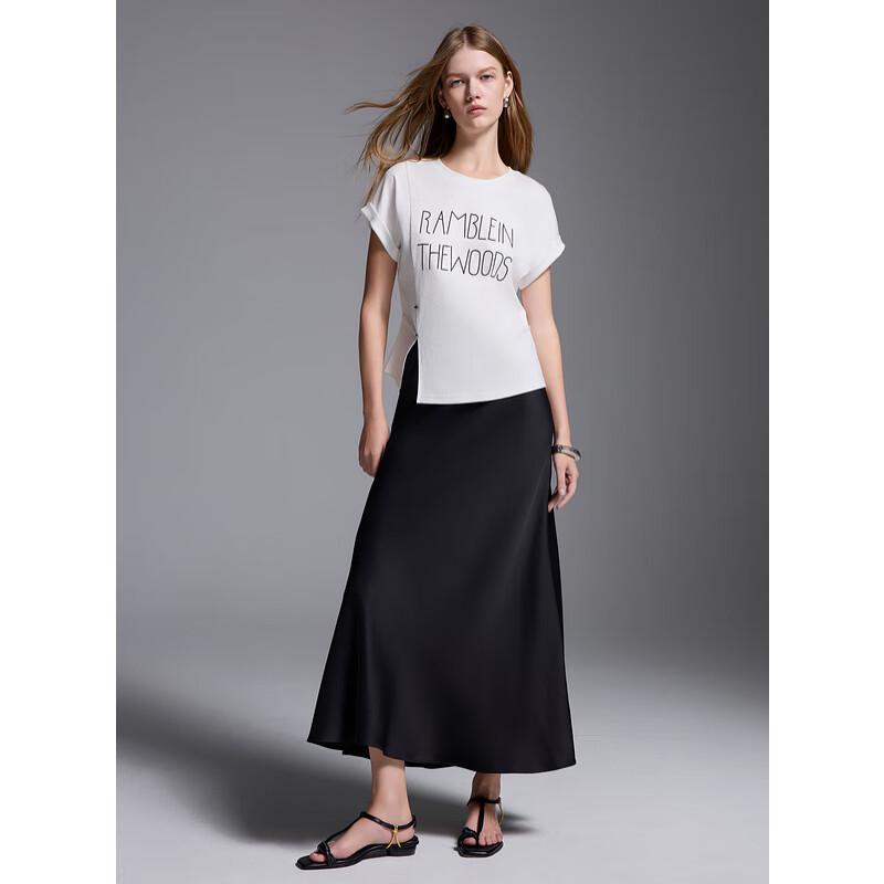 Cotton Letter Embroidered Slit T-Shirt S