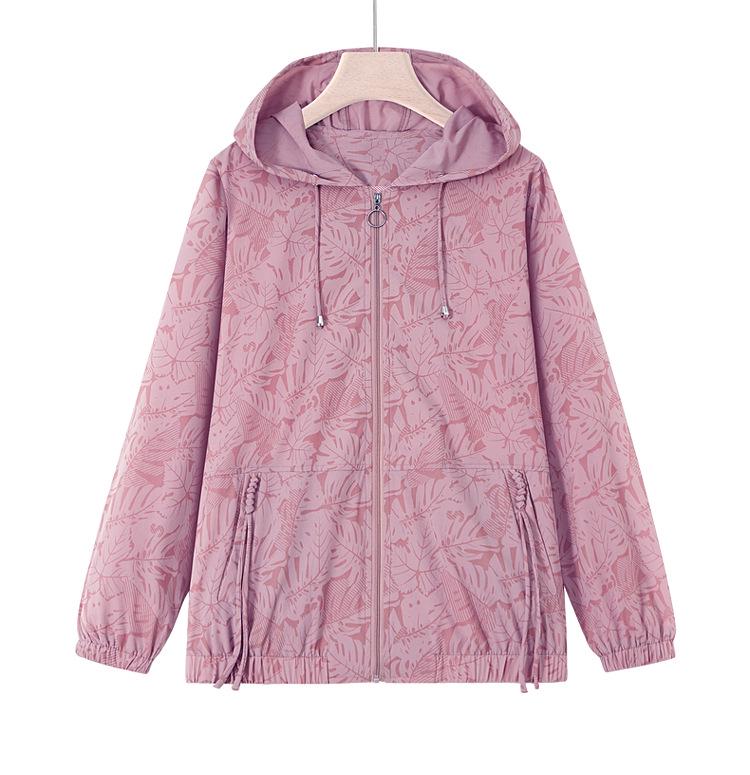 Women's Sun Protection Printed Hooded Jacket - Breathable, Loose-Fit for Middle-Aged and Elderly