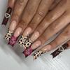 24Pcs Long Coffin Leopard Print Press On Nails With Glue Sweet Cool Diamond Floral French Fake Nail Tips Set