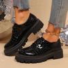 Patent Leather Thick-soled Oxford Shoes for Women Snake Print Round Toe Lace-up Shoes Outdoor Leisure Daily Commute Workplace