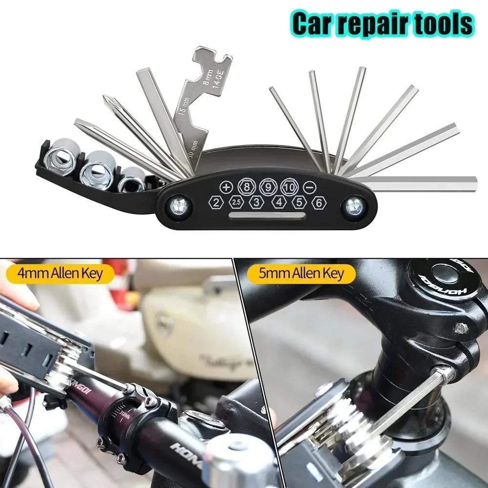 1PC 16 In 1 Tool Set Rust Resistant Sturdy Durable Foldable Bicycle Repair Kit Convenient And Multifunctional Maintenance Tool