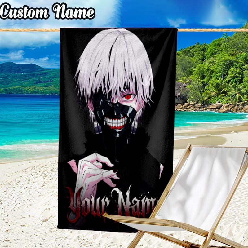 Custom Name Kaneki Ken Beach Towel - Soft, Ultra-Absorbent Microfiber, Lightweight, Perfect for Beach, Parties, Travel, Camping