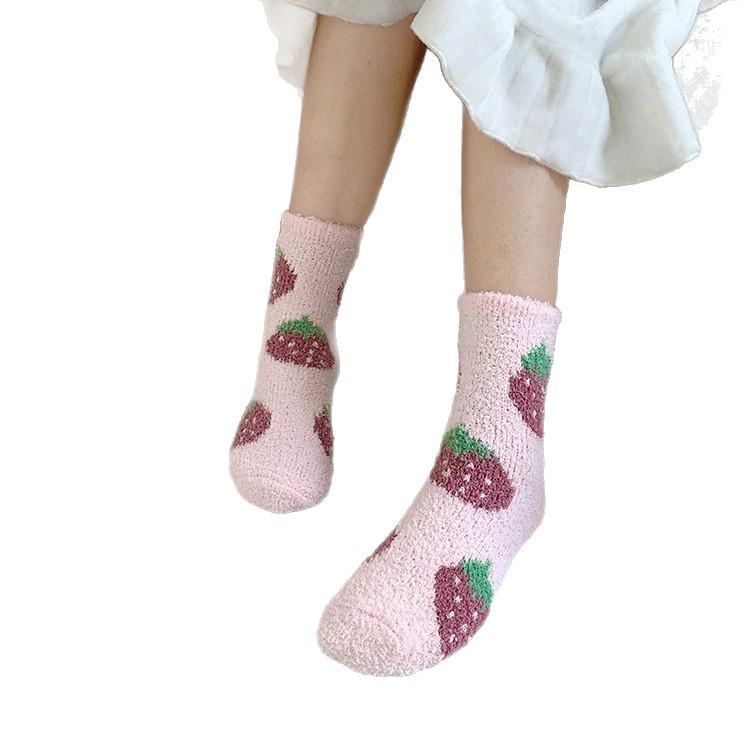 Women's Cute Cherry Fluffy Mid-Calf Winter Socks
