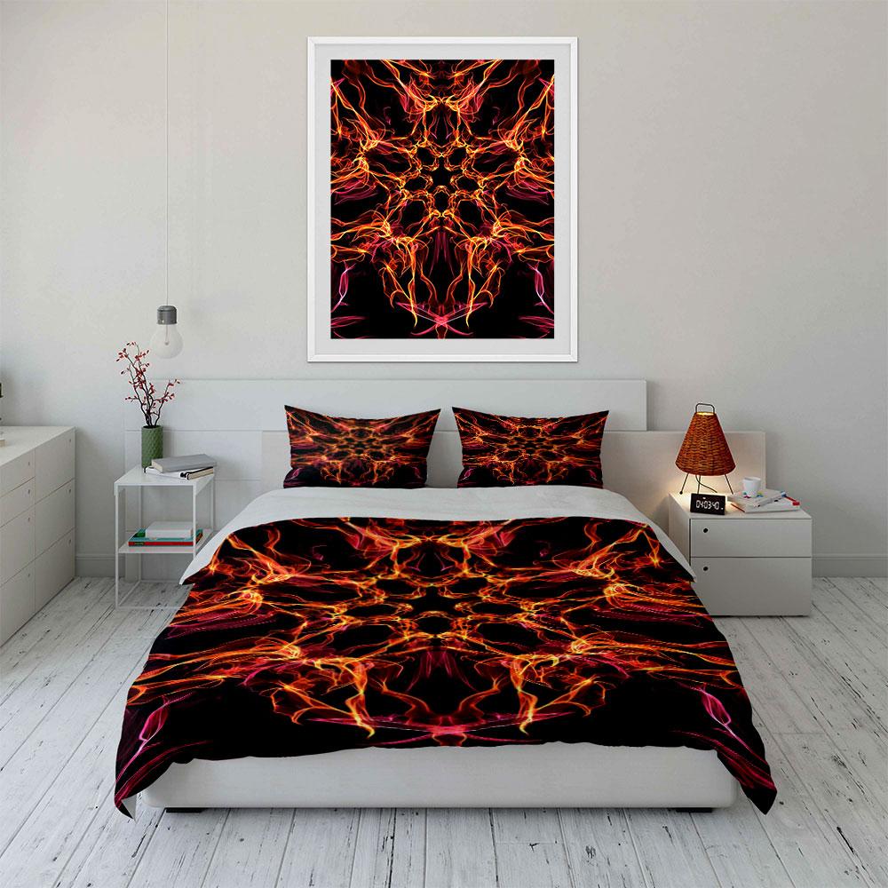 Fiery flame symmetrical pattern. Bedding sets Duvet cover sets Duvet covers Pillowcases(1 * Duvet Cover 2 * Pillowcases without duvet insert)