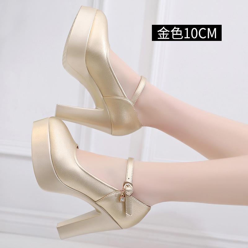Genuine Leather Women Shoes Pointed Pumps Platform High Heels Fashion Party Wedding Shoes Black Work Shoe Plus Size 32-43