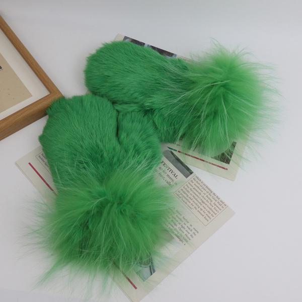 Winter women thick style real rabbit fur gloves with fox fur Outdoor keep warm real rabbit fur mittens Girls fashion glove