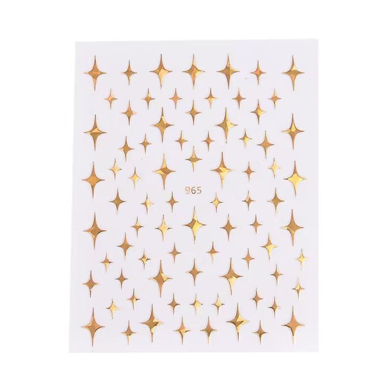 Sternenlicht Nagelsticker, Selbstklebende Sticker mit vierzackigen Sternen, Laser Gold und Silber Schwarz und Weiß Nagelsticker, Nagelsticker