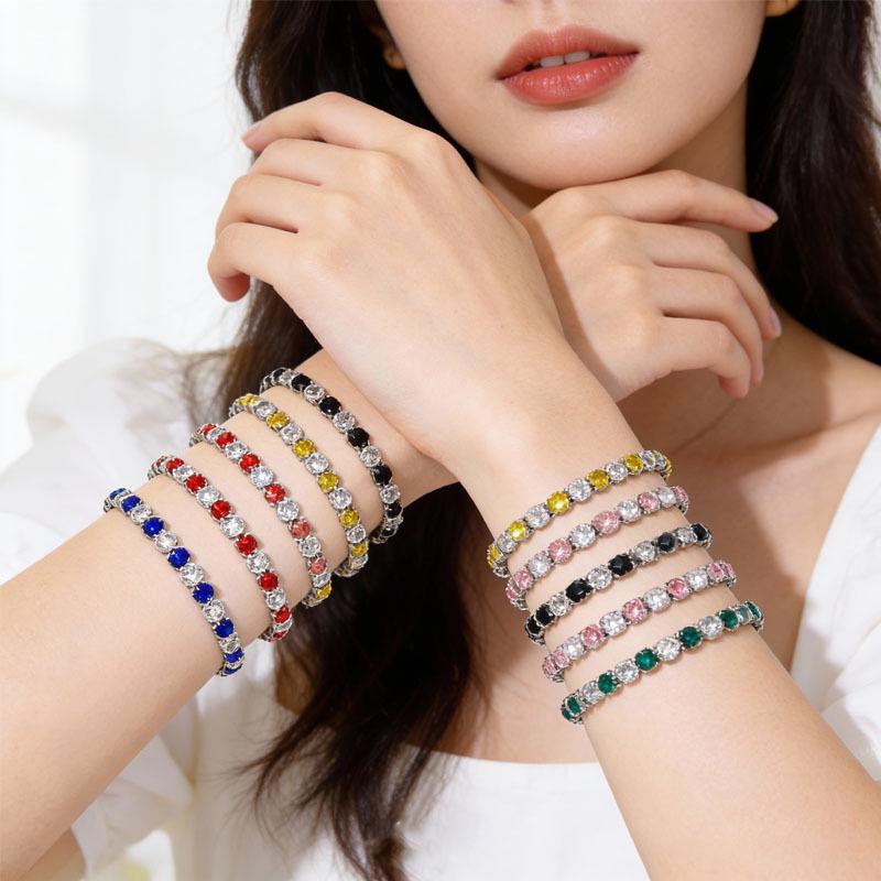 European-American Two-Tone Zircon Tennis Bracelet: 4mm High-End Light Luxury Fashion for Women
