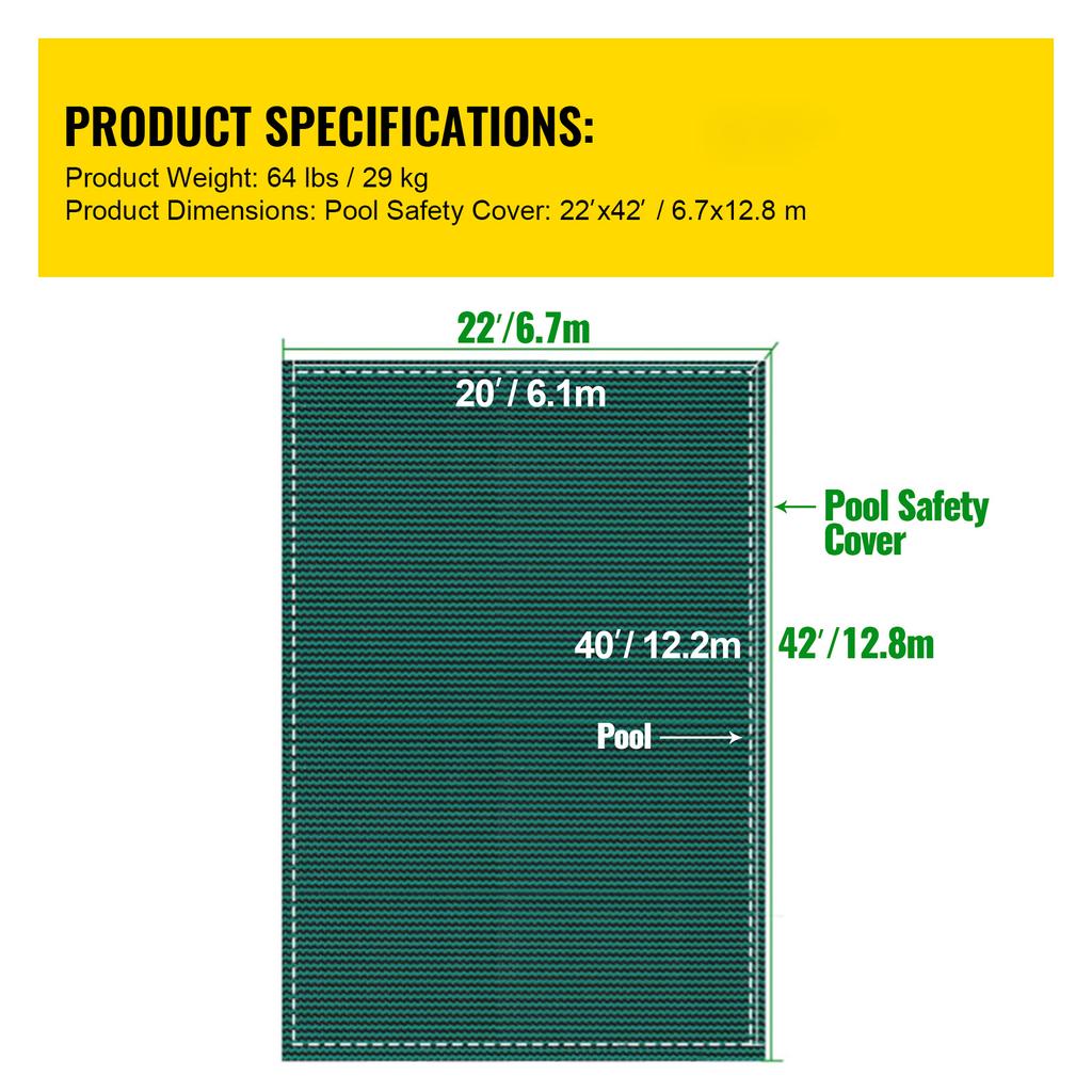 SucceBuy Pool Safety Cover Rectangle Inground Pool Cover Mesh Solid Pool Safety Cover For Winter Safety Swimming Pool Cover