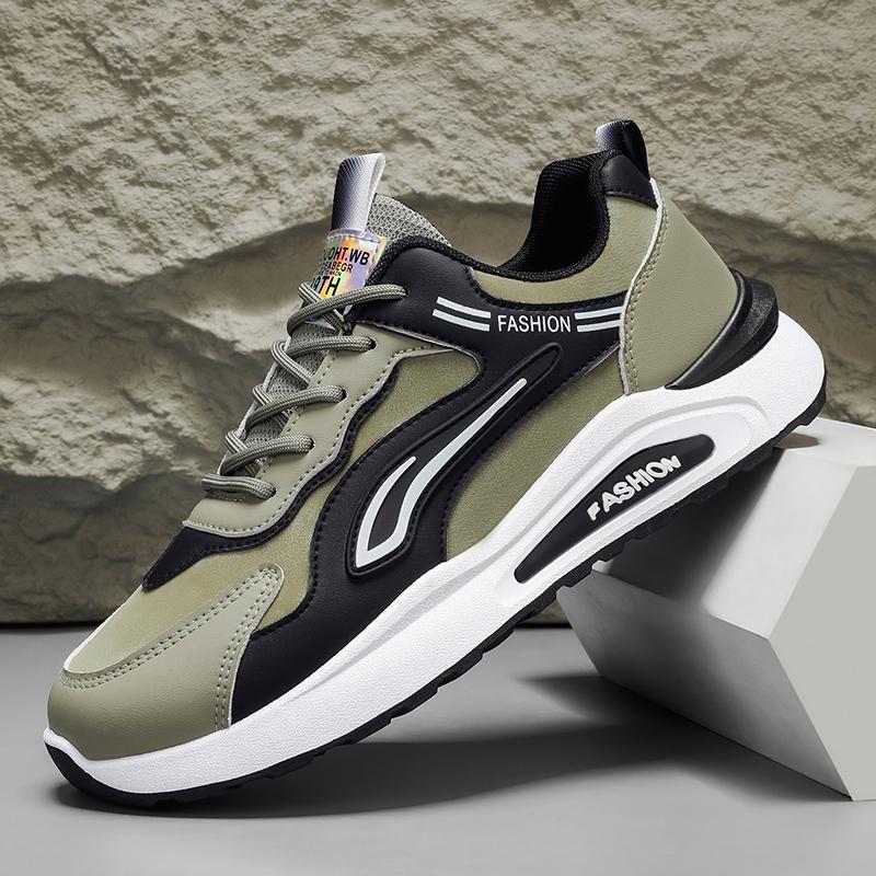 Sneakers Men's Breathable Sport Shoes 2026 Trendy Versatile Thick Bottom Anti-slip Casual Dad Shoes Leather Patchwork Flat Heel