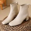 Woman Boots Square Head Short Boots Autumn 2026 Autumn and Winter New Leather Thick Heel Women's Boots