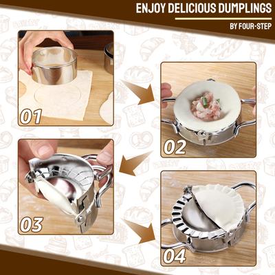 Stainless Steel Dumpling Maker Set with Dough Cutters Stuffing Scoops 3/3.4/3.8'' Dumpling Press Ravioli Shaper Empanada Moulder