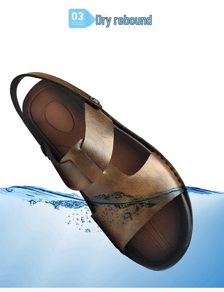 Large Summer Leather Cross-Strap Sandals, Sizes 45-46, Non-Slip Soft Sole Beach Flip-Flops for Men