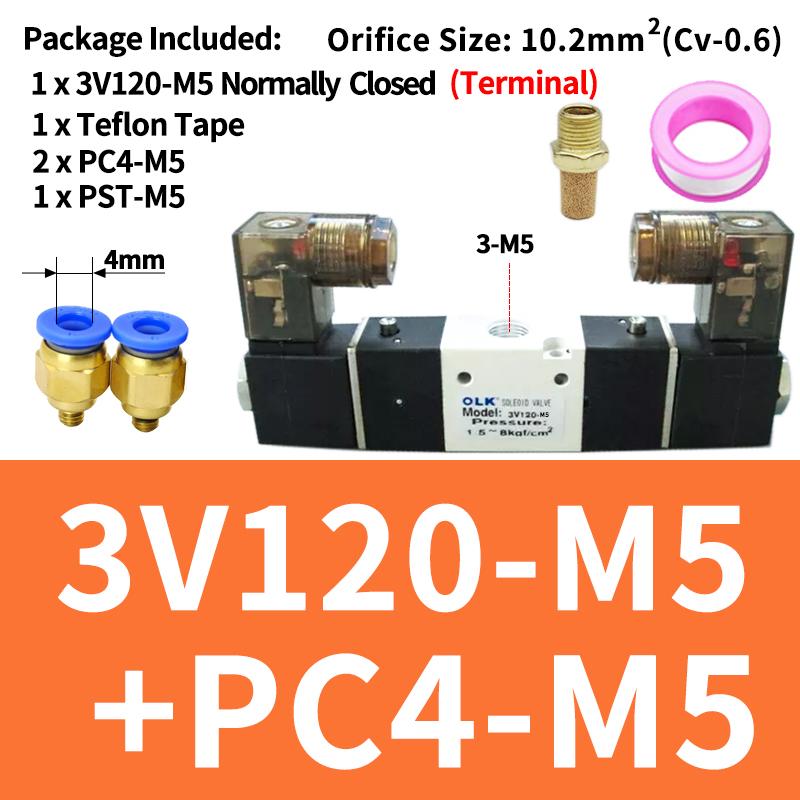 1PCS 3V120-06 3V120-M5 Pneumatic Air Solenoid Valve 3/2 Way AC220V DC24V DC12V AC110V AC24V Normally Closed Valves