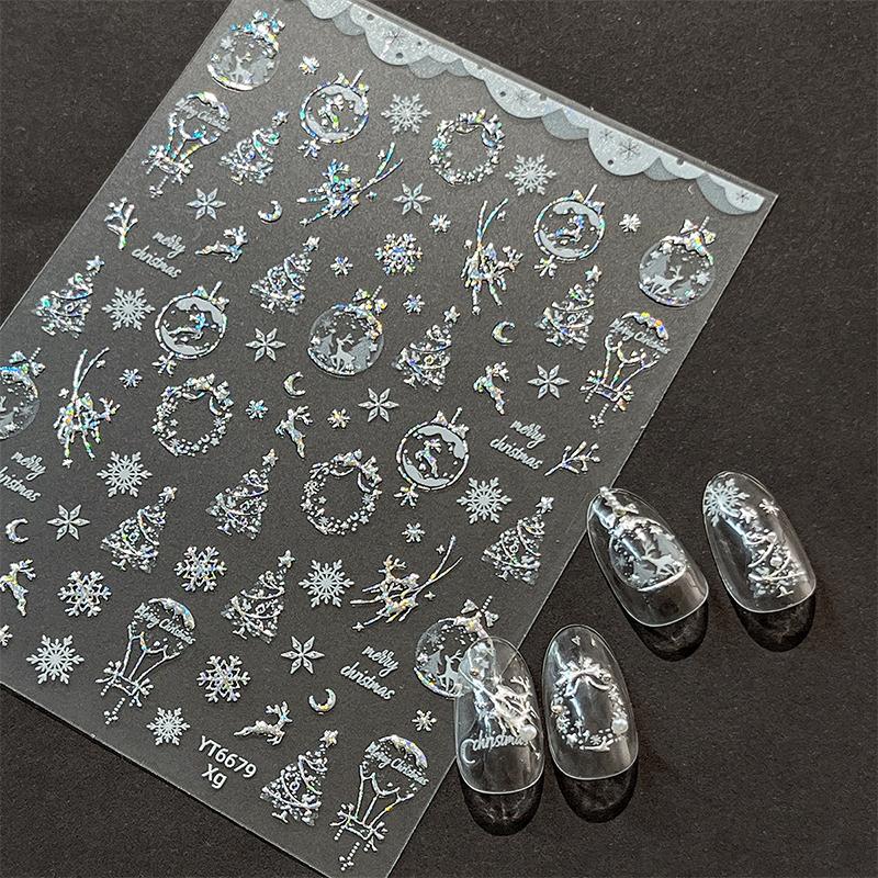 Gold-Stamped Christmas Elk Nail Art Stickers Christmas Series Snowflake Wreath Decorative Stickers