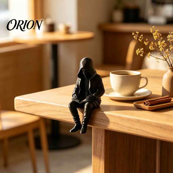 Dark Aesthetic Home Ornament 3D Printed Hooded Skeleton Reading Figurine, Gothic Bookshelf Edge Sitter Statue, Mysterious Figurine Halloween for Desk