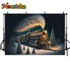 Mocsicka Christmas Train Background Photography Winter Snow Tree Decoration Baby Family Photo Backdrop Studio Party Props Banner