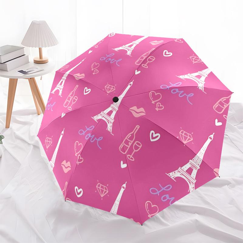 1pc Paris Love Pattern Automatic Open/Close Umbrella, Compact Travel Umbrella, 8-Rib Sturdy Frame - Ideal Gift for Friends yy251118080