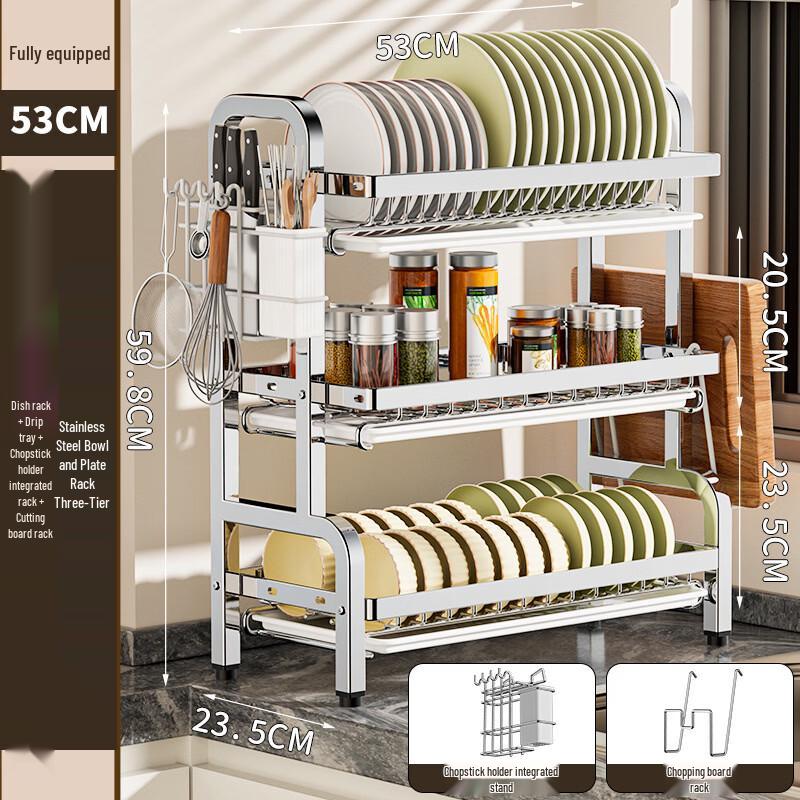 Multifunctional 3-Tier Stainless Steel Dish Drying Rack