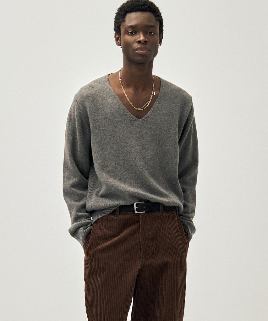 NOIRER Cashmere Cotton Deep V-Neck Knit (Gray)